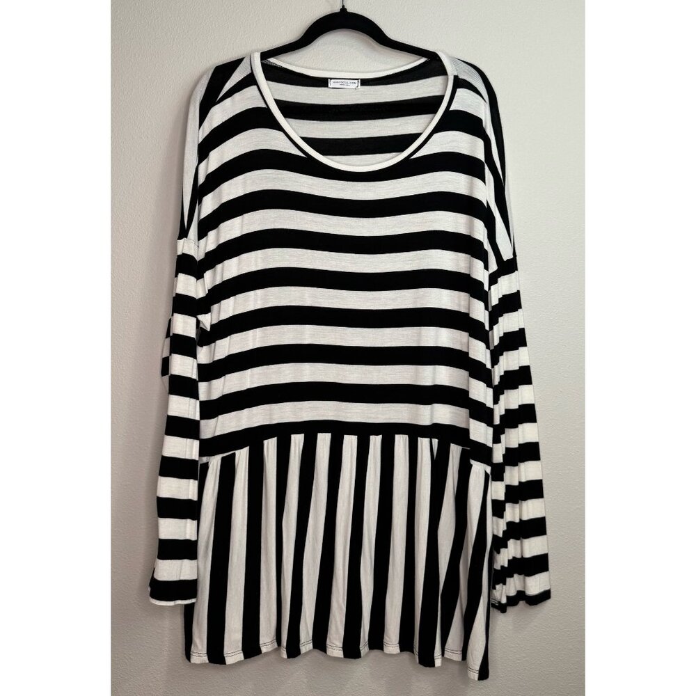 NWOT‎ Chic Soul Women’s Plus Size 2X Top Blouse Black & White Stripes
